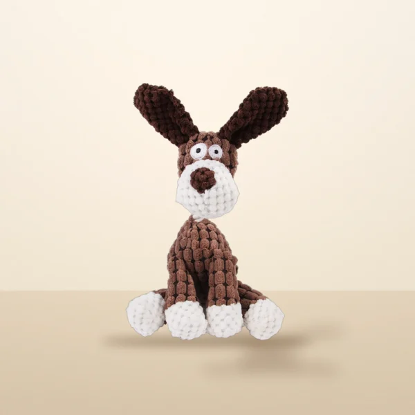 Corduroy squeaky donkey dog toy in brown