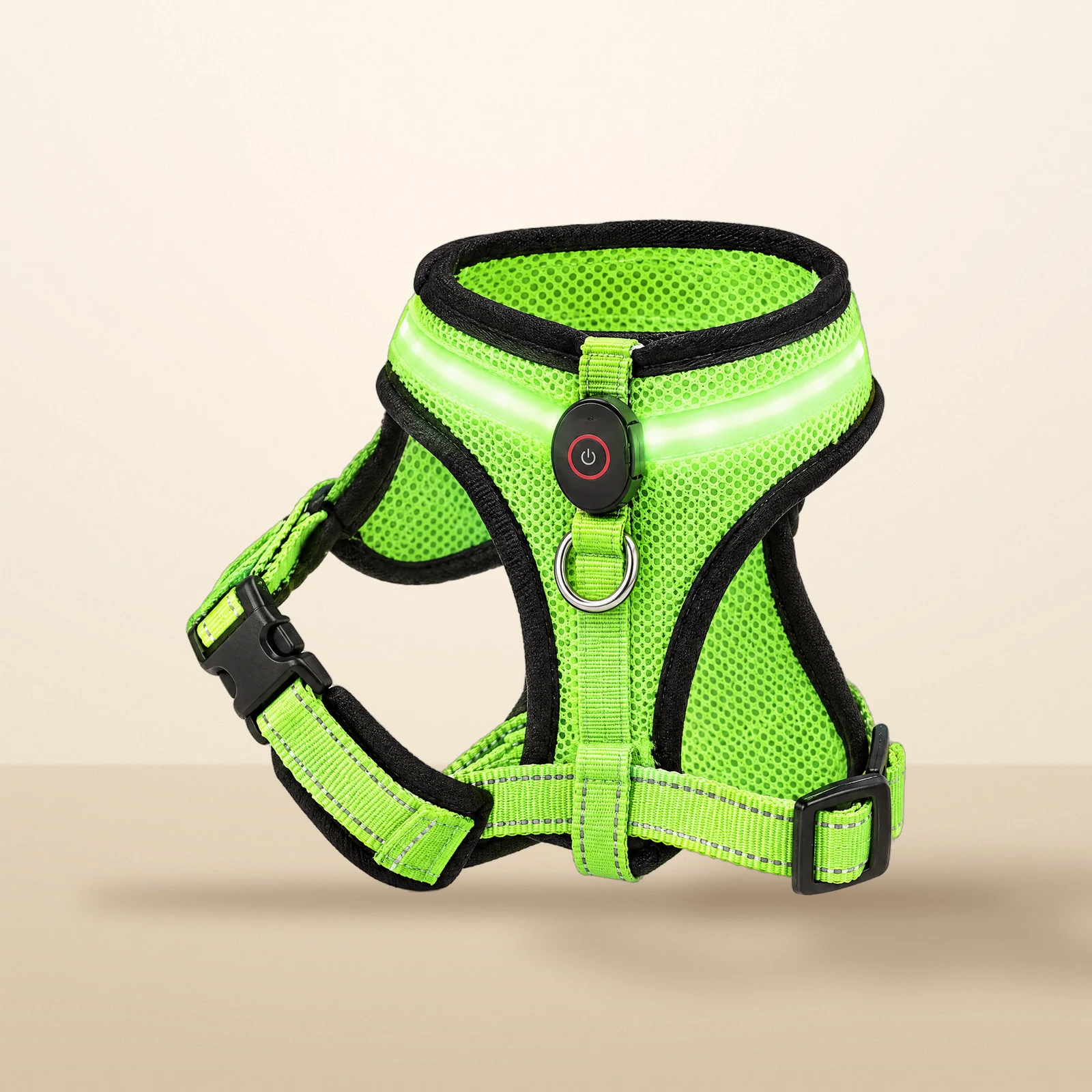 LED mesh dog harness in green