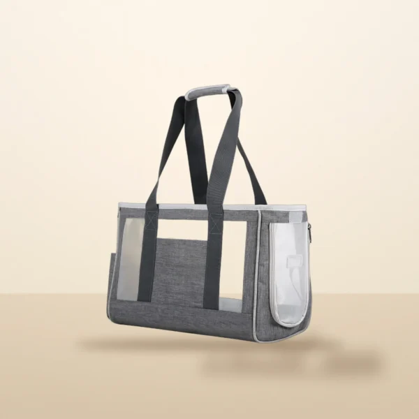Soft handbag carrier in grey with mesh side panels